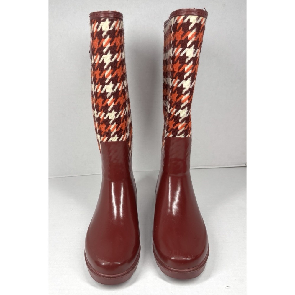 Banana Republic Womens‎ 6 Houndstooth Rain Boots Maroon Orange Tweed Retro 70s - Picture 4 of 11